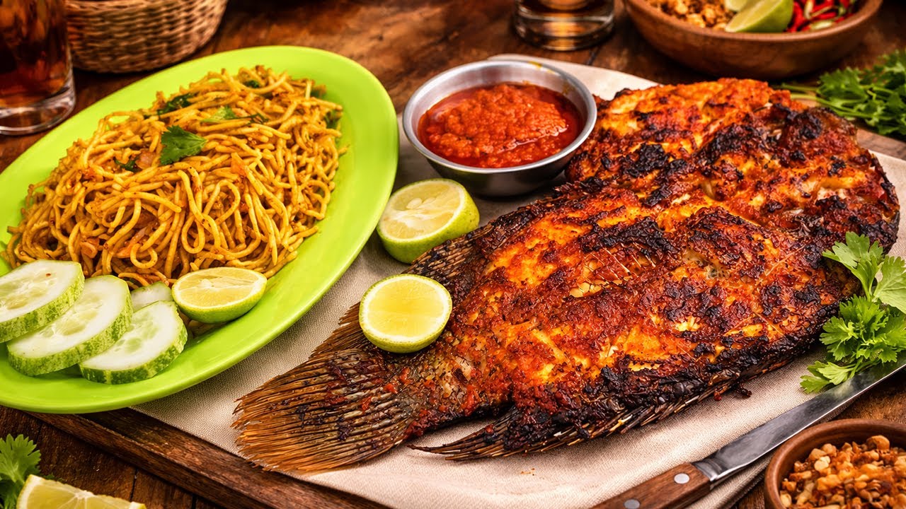 MASAK GURAMI BAKAR & MIE DI OUTDOOR 🔥  COOKING GRILLED GOURAMI & SIMPLE NOODLES 🔥 CAMPFIRE COOKING