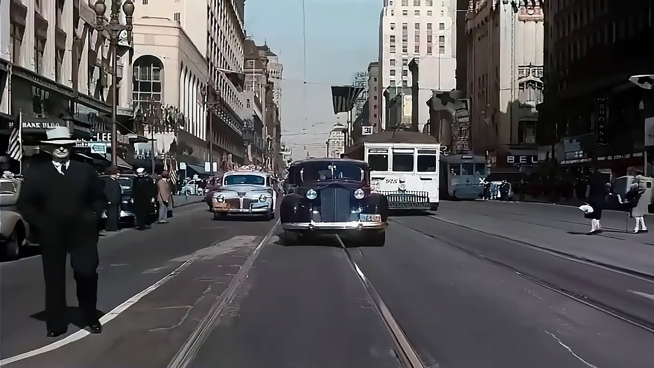 A Day in San Francisco 1940's in color [60fps, Remastered] w/added sound