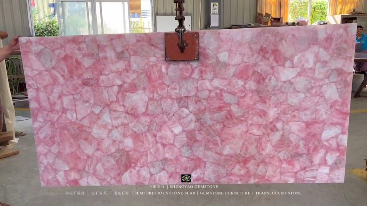 Popular pink stone for 2024,Pink Marble Rose Crystal Quartz Slab