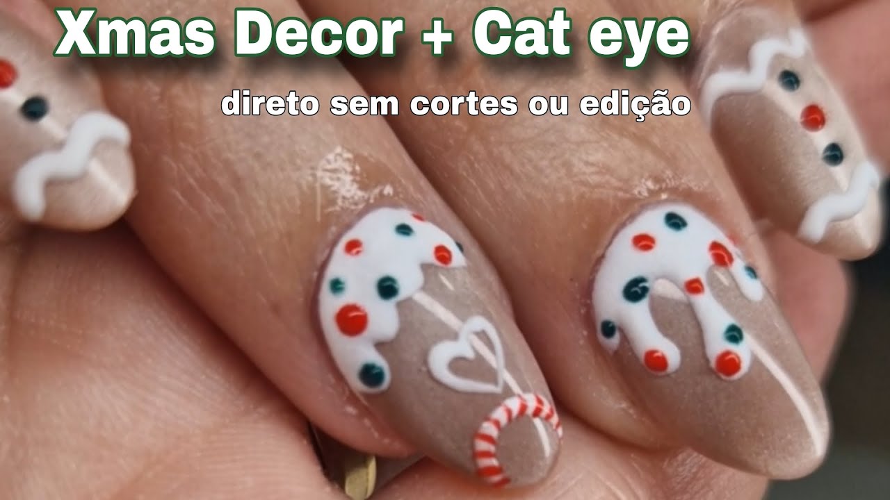 Xmas Nails unha Natal decoração em cor magnética cat eye direito sem cortes ou edição