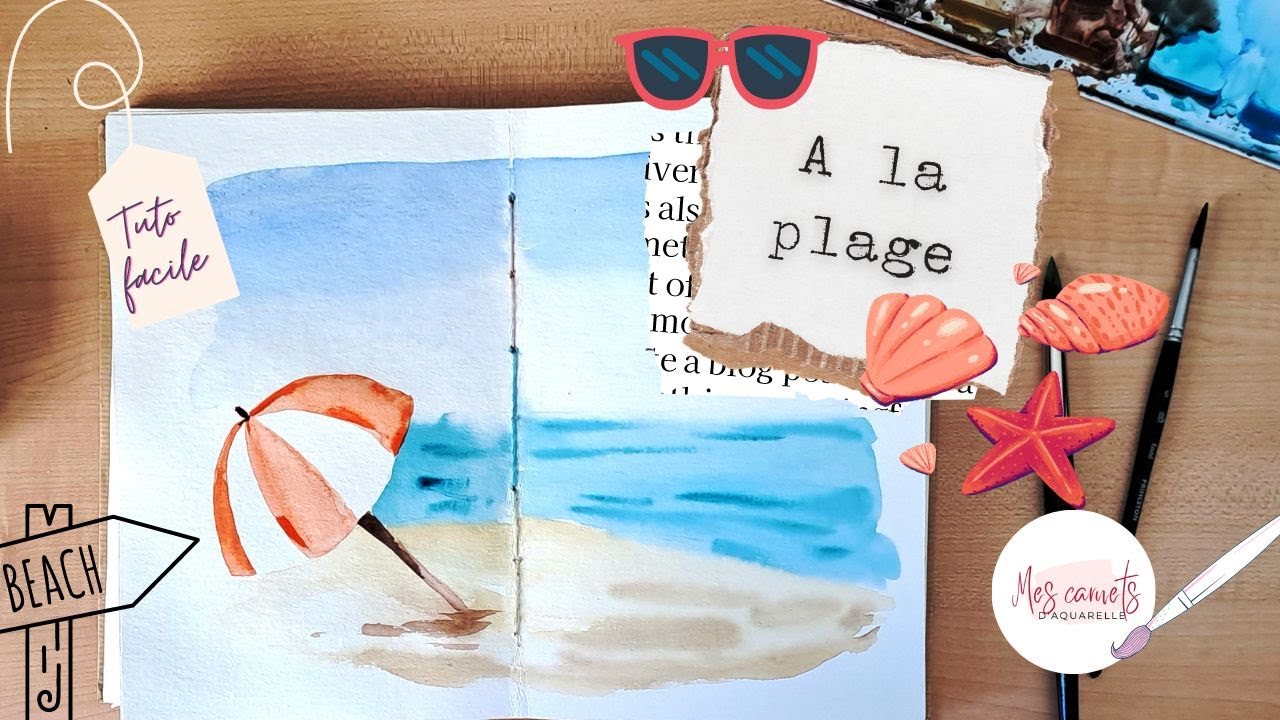 Plage à l'aquarelle - paysage aquarelle facile