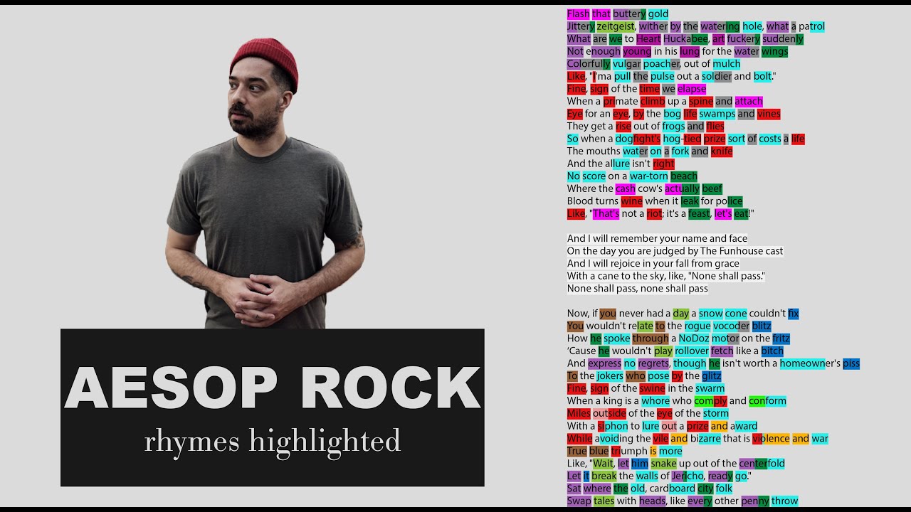 Aesop Rock - None Shall Pass - Verse 1 & 2 - Lyrics, Rhymes Highlighted (056)