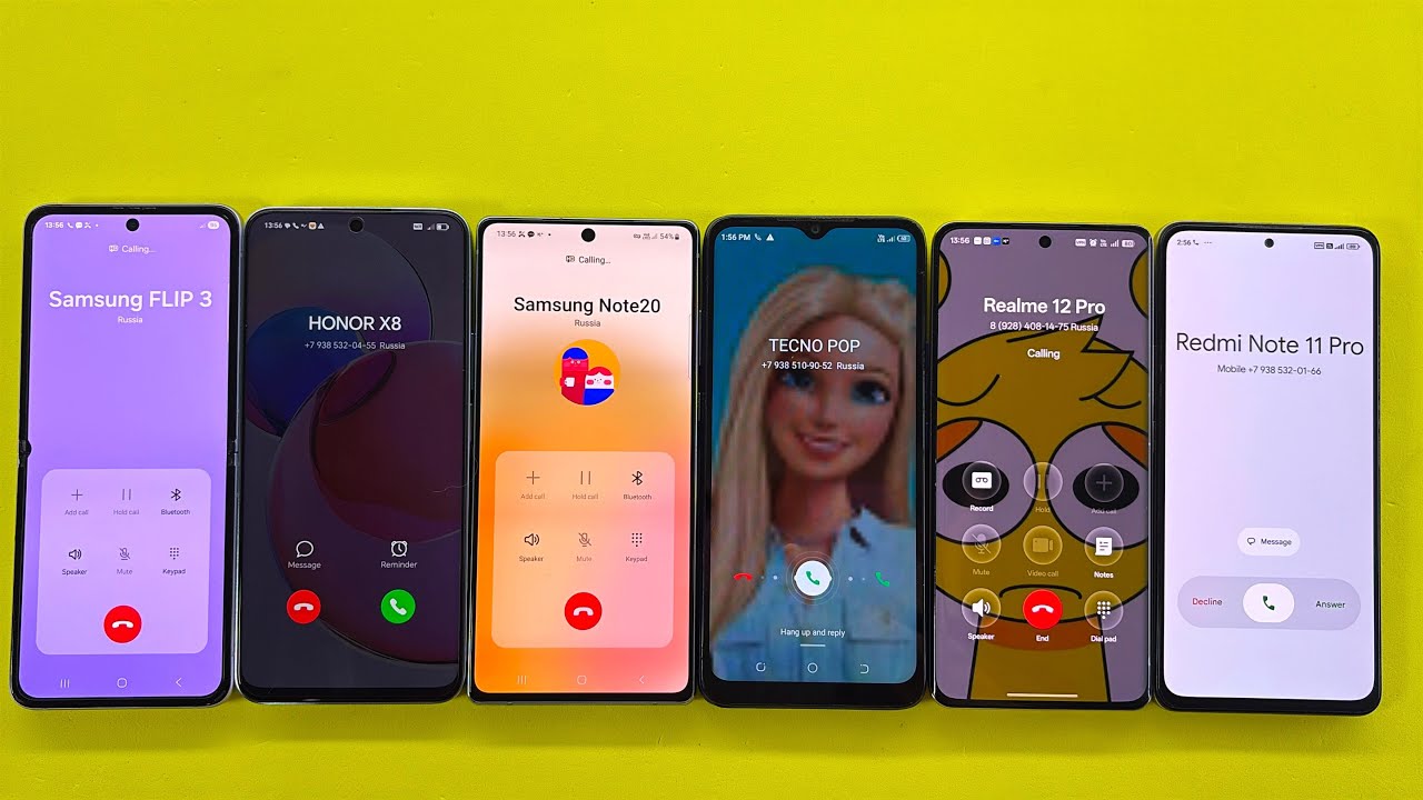 Incoming Outgoing Call Samsung Note20 + Z Flip 3 + TECNO POP + Honor X8 + Xiaomi N11 + Realme 12 Pro