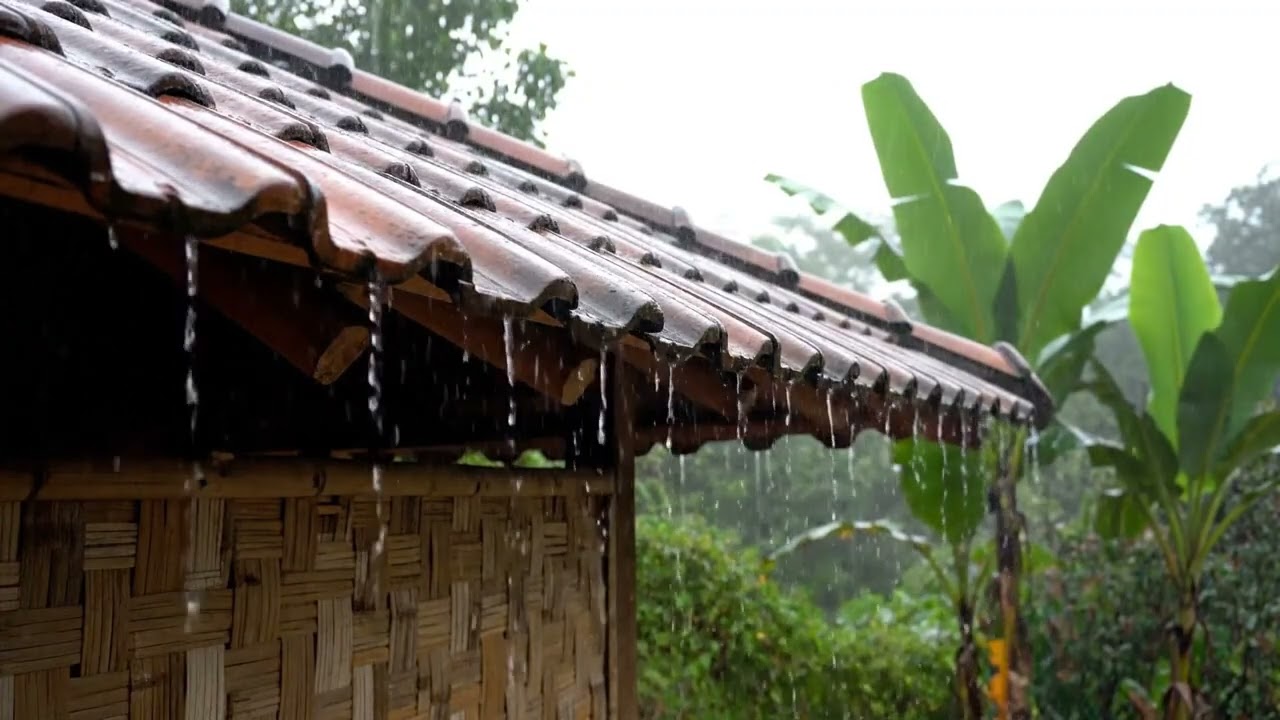 Fall Asleep in 5 Minutes 🌧️ Soft Rain White Noise | Village Roof Ambience 3 Hours