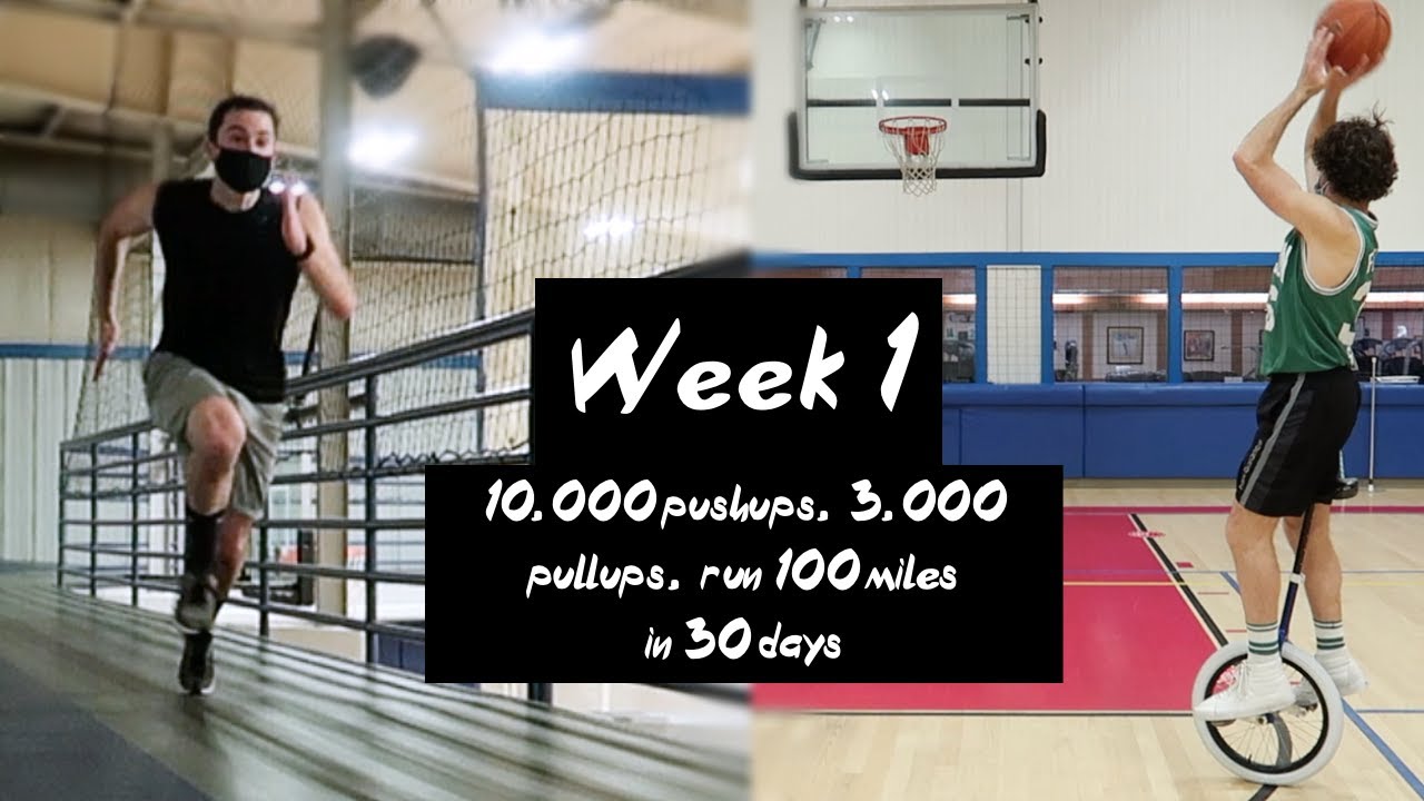 5'7 Dunker - Full Jump Warmup and Week 1 Update - 10000 Pushups, 3000 Pullups, Run 100 miles