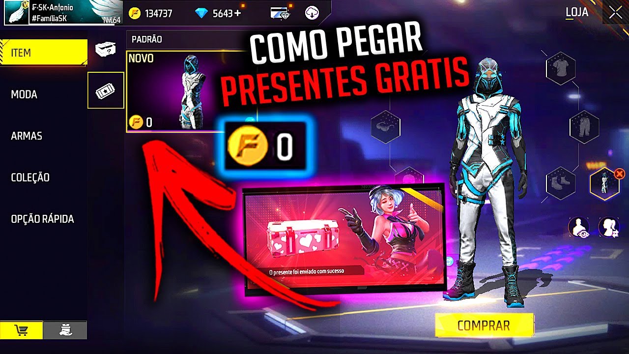 COMO PEGAR PRESENTES GRÁTIS USANDO OURO 2025! COMO ENVIAR SKINS DE GRAÇA GANHAR SKIN FREE FIRE ff