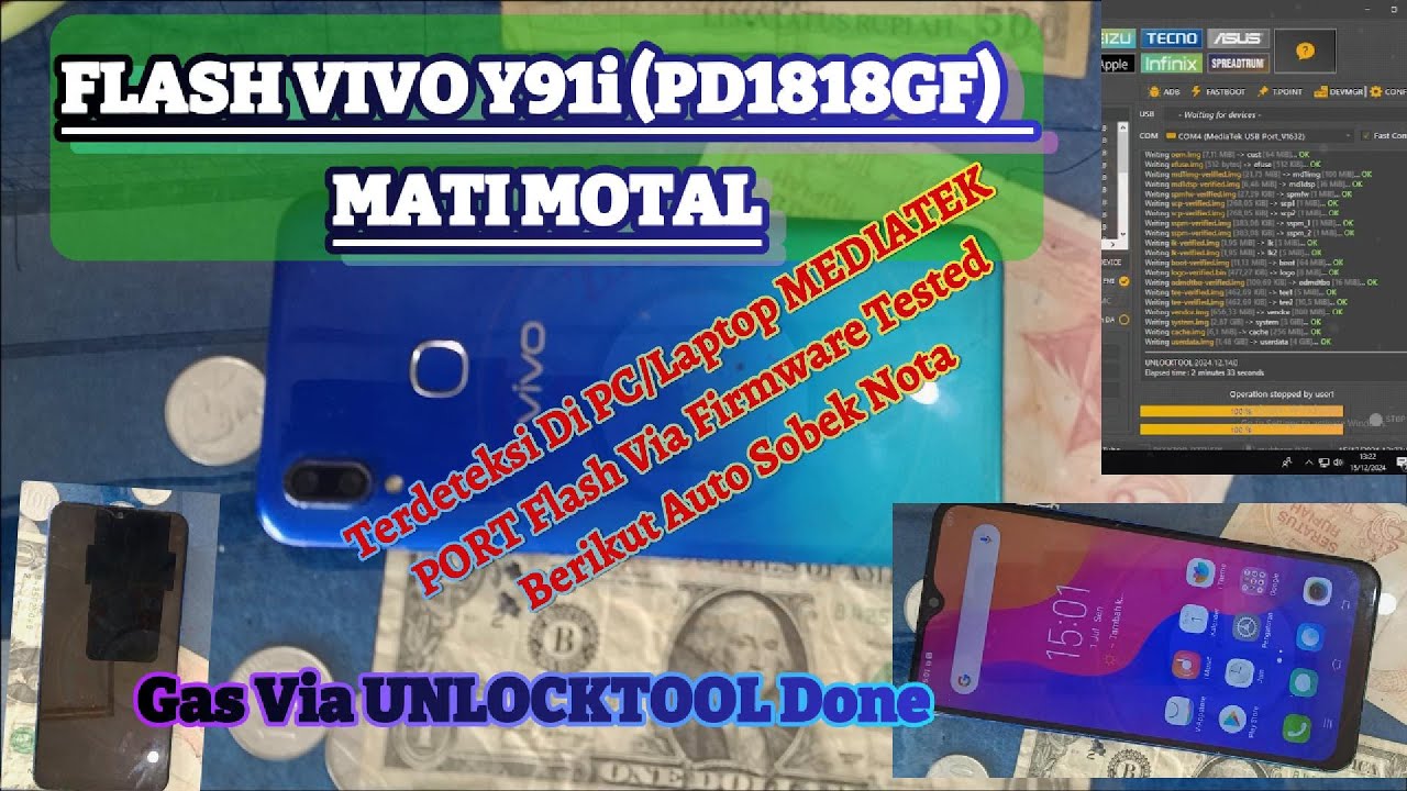 FLASH VIVO Y91i (PD1818GF) MATI TOTAL, TERBACA MEDIATEK USB PORT. LANGSUNG GAS VIA UNLOCKTOOL DONE