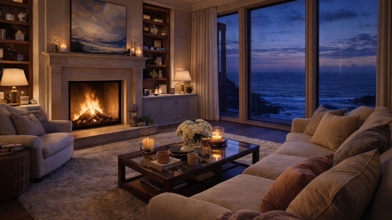 Relaxing Campfire by the Sea  | Long Sleep & Coastal Ambience