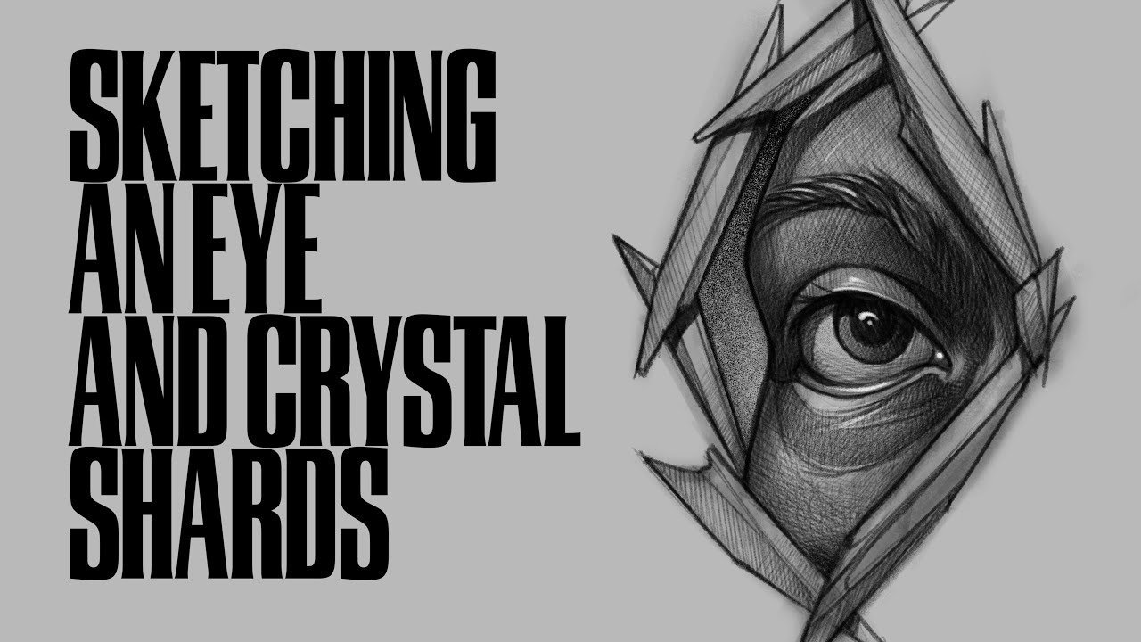 PROCREATE sketch pf an eye and crystal shards // tattoo flash