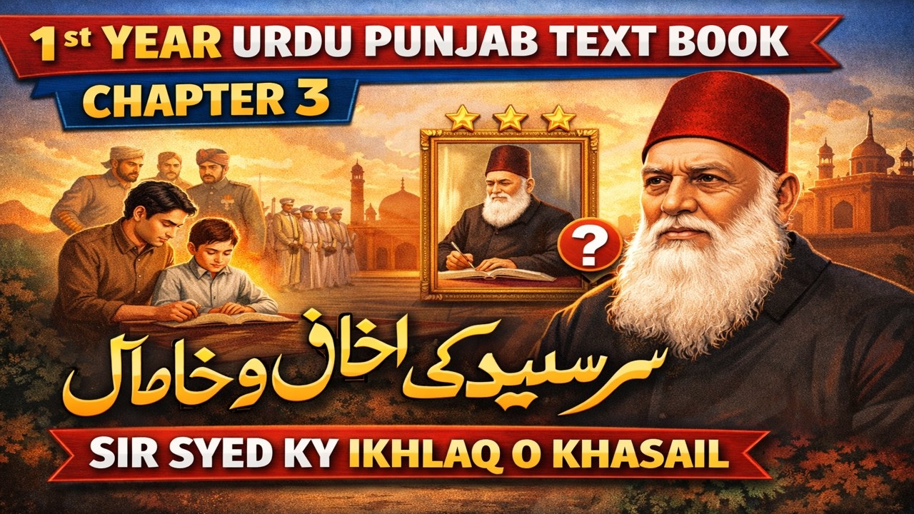 1st Year Urdu Punjab Text Book Chapter 3 sir syed ky ikhlaq o khasail سرسید کے اخلاق و خصائل