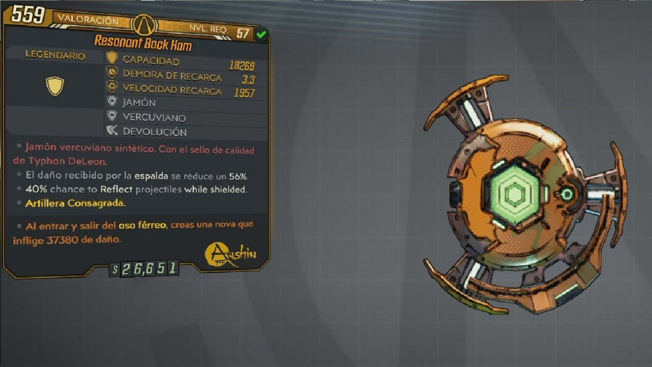 Borderlands 3 Gu&iacute;a de armas legendarias Back ham ``Jamon vercuviano sintetico...&acute;&acute;