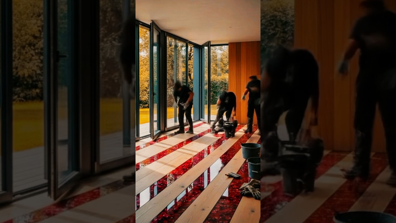Red Petals Trapped in Resin Create the Most Beautiful Floor
