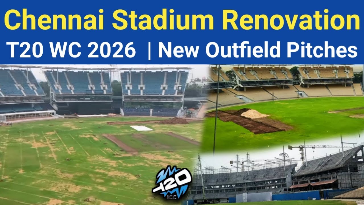Chepauk Stadium Chennai Renovation For T20 WC 2026 | Outfield Grass Removed & New Pitches Update