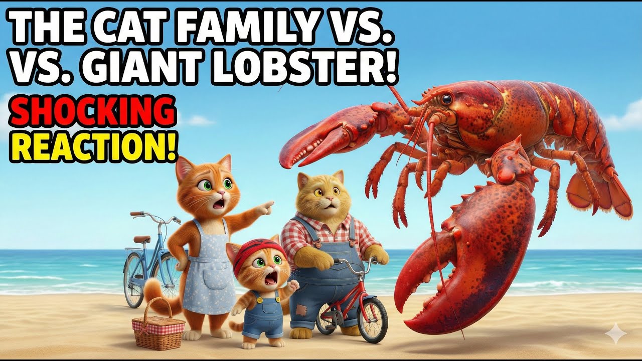 Mama Cat Cooks Fresh Lobster for Kittens
