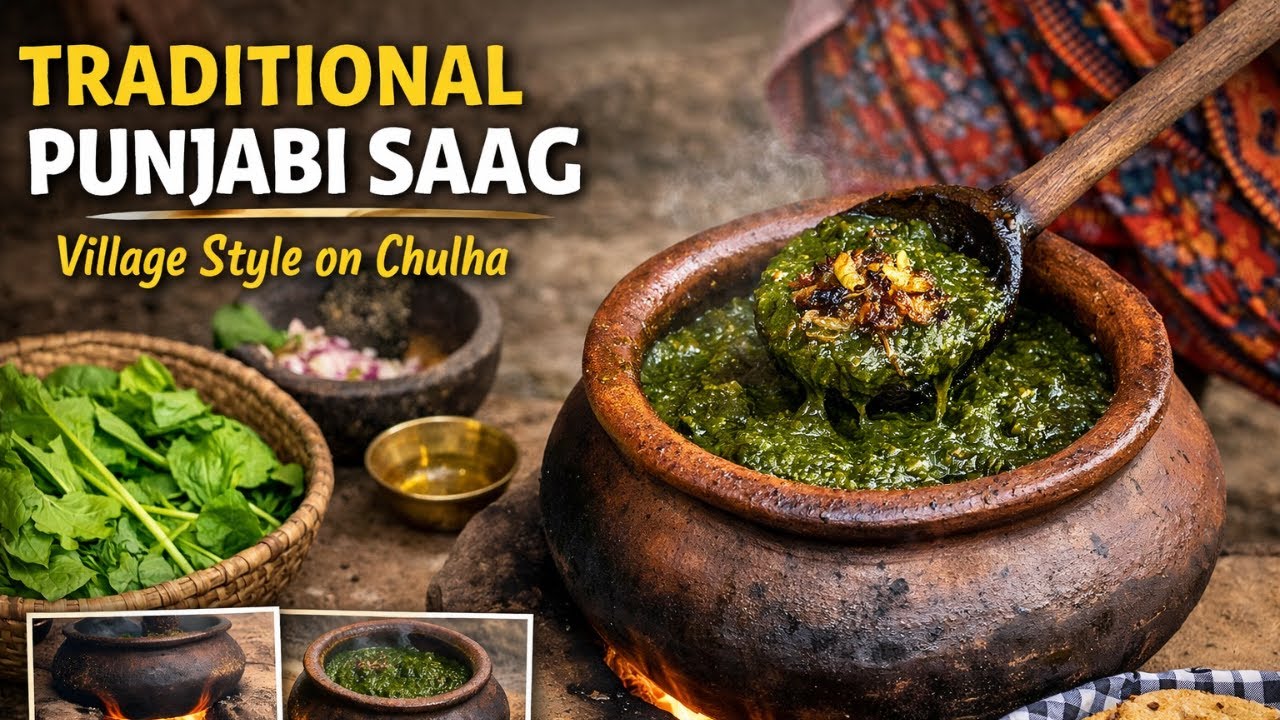 Traditional Punjabi Saag Recipe | Village Style on Chulha in Handi | Authentic Desi Cooking