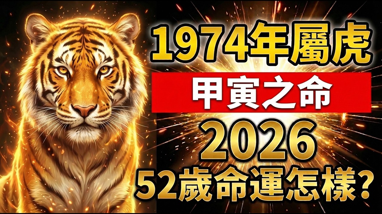 1974年屬虎人：你是甲寅之虎，2026年52歲，你的命運怎麼樣？#屬虎2026運勢 #1974年屬虎 #2026生肖虎運勢 #1974生肖虎 #丙午馬年 #事業運 #感情運 #健康建議 #招財進寶