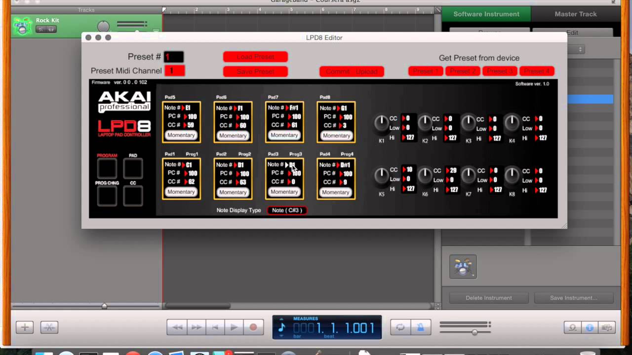 Recording MIDI drums in Garage Band using AKAI LPD8