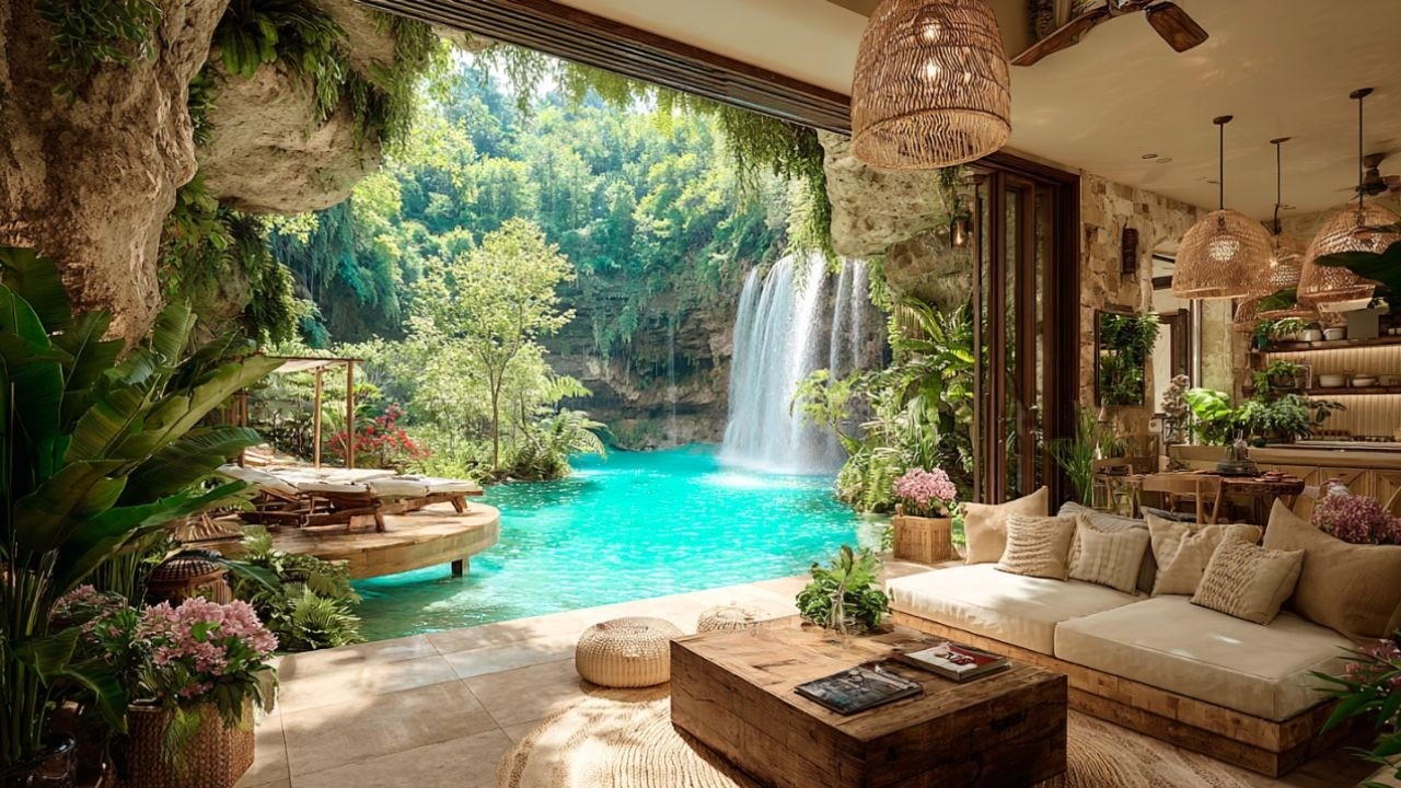 Indoor Jungle Waterfall 🕊️ Forest Birds for Deep Focus, Study, Relax & Sleep