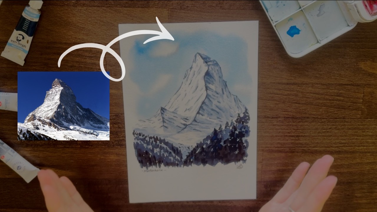Easy Snowy Mountain Landscape in Watercolors