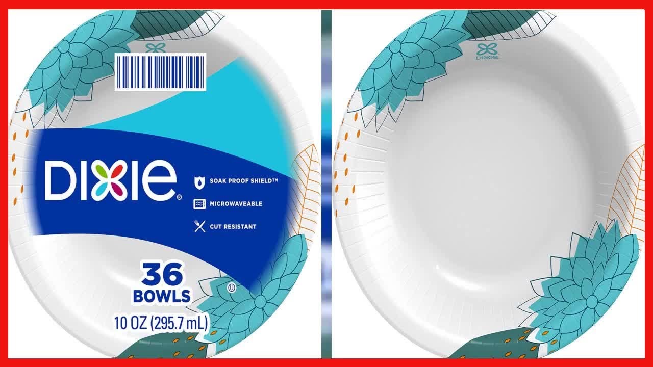 Dixie Everyday Paper Bowls, 10 Oz Dessert or Light Lunch Size Printed Disposable Bowls, 36 Count