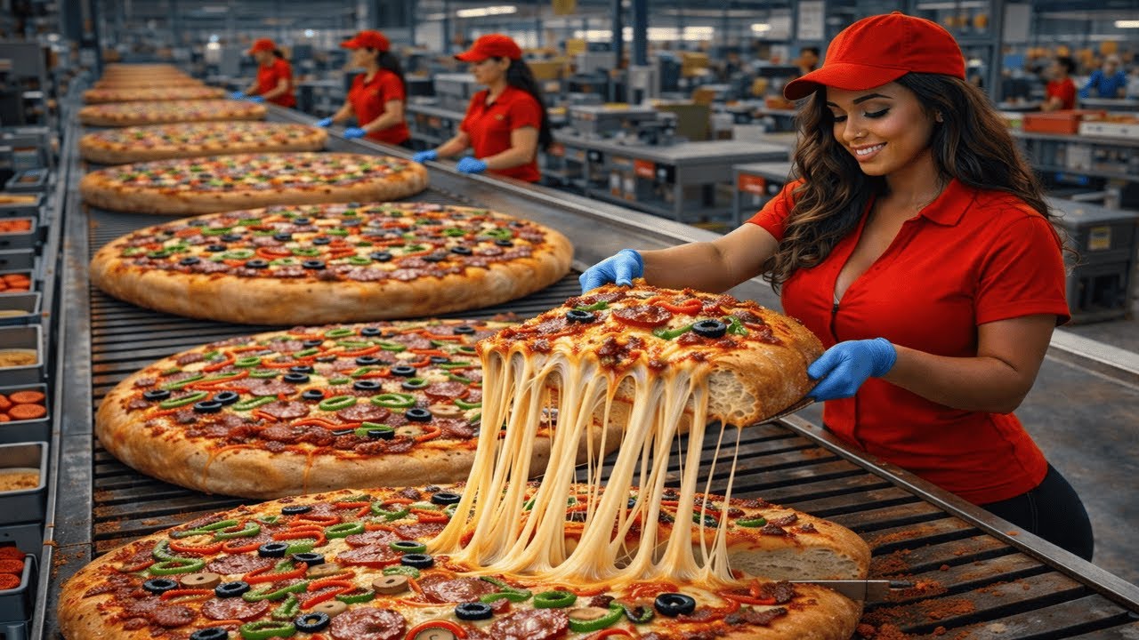 Inside Pizza Factory Process 🍕 | How 4 Types of Pizza Are Made at Massive Scale | Food Factory