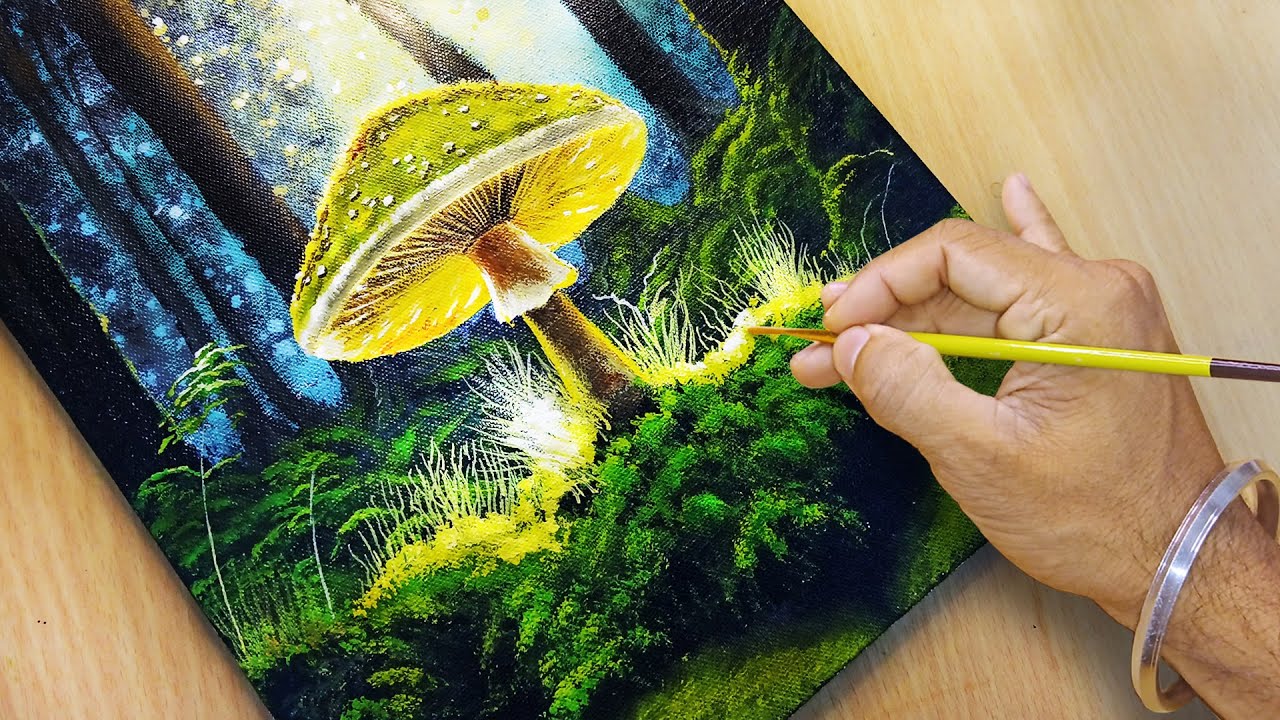 Easy Acrylic Painting Technique / Mushroom Forest Painting for Beginners #25 #new #art #painting