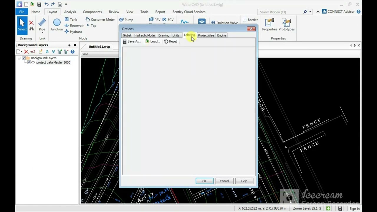 WaterCAD - محاضرة 1 - رسم الشبكة + تعريف المناسيب والتصرفات