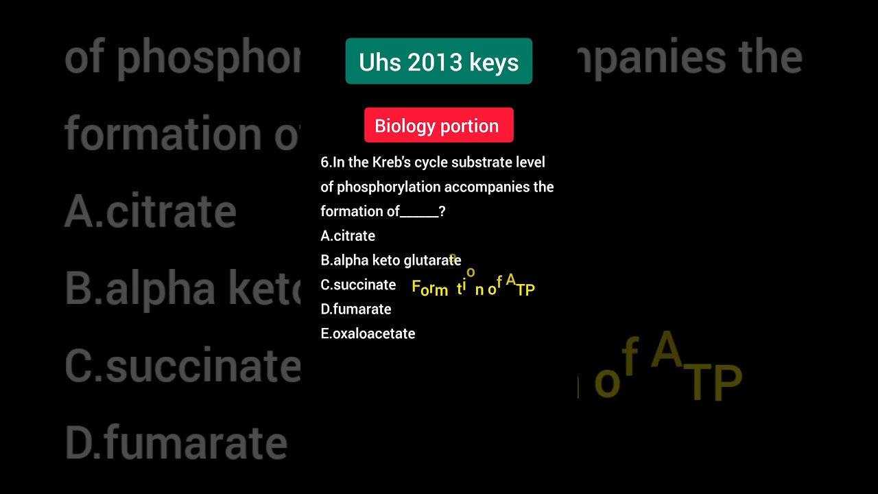 UHS BIOLOGY 2013 keys |UHS MCAT 2013 keys| part 6| @mdcattest  