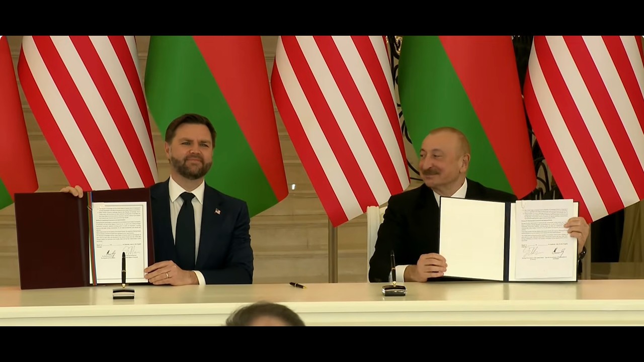 Вице-президент США Джей Ди Вэнс выступает с заявлением с Президентом Азербайджана Ильхамом Алиевым