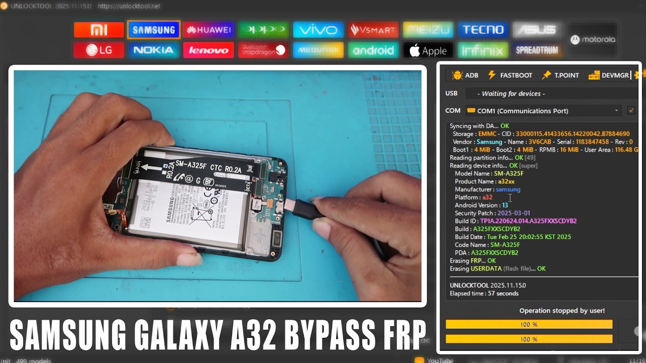 SAMSUNG GALAXY A32 BYPASS FRP BY UNLOCKTOOL
