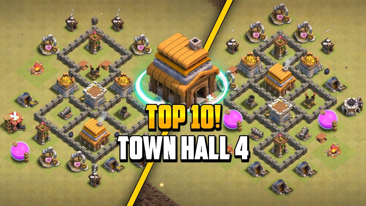 Top 10! Town hall 4 (Th4) War/Hybrid/Trophy/Defense/Farming Base Layout + Copy Link 2025