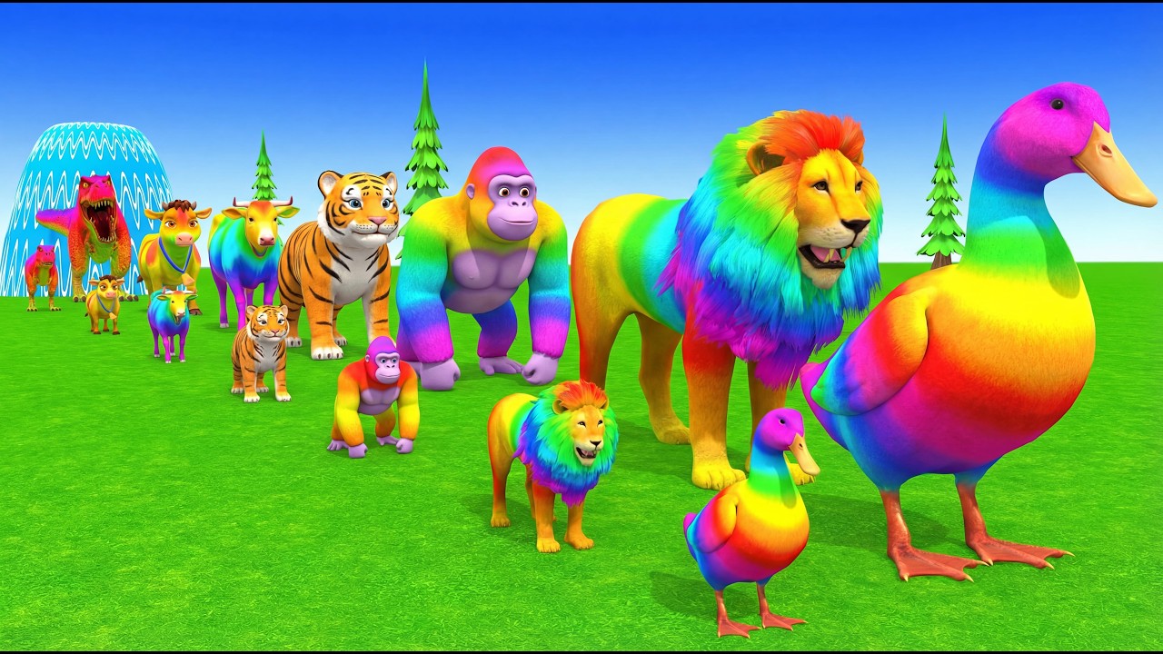 Long Slide Game with Cow Elephant Gorilla Hippopotamus Tiger 3d Animal Game Funny 3d Animals