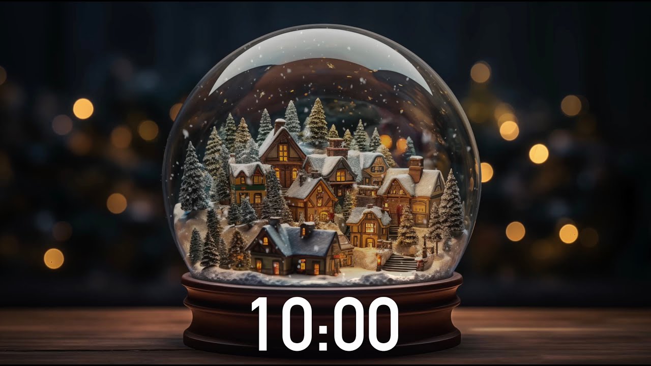 10 Minute Christmas Timer Snow Globe 🔕 No Music (4K) ✨ - with Alarm Sound