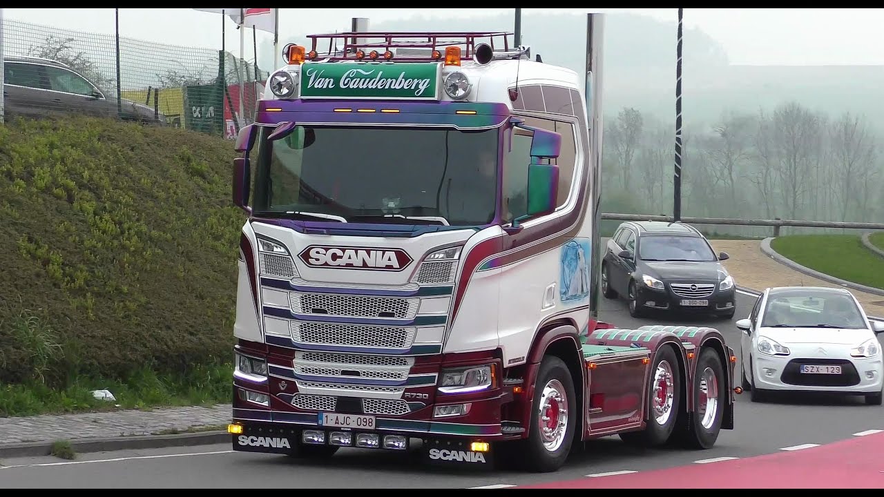 Truckshow Ciney 2017 with new Generation Scania V8, open pipes sound 4K UHD