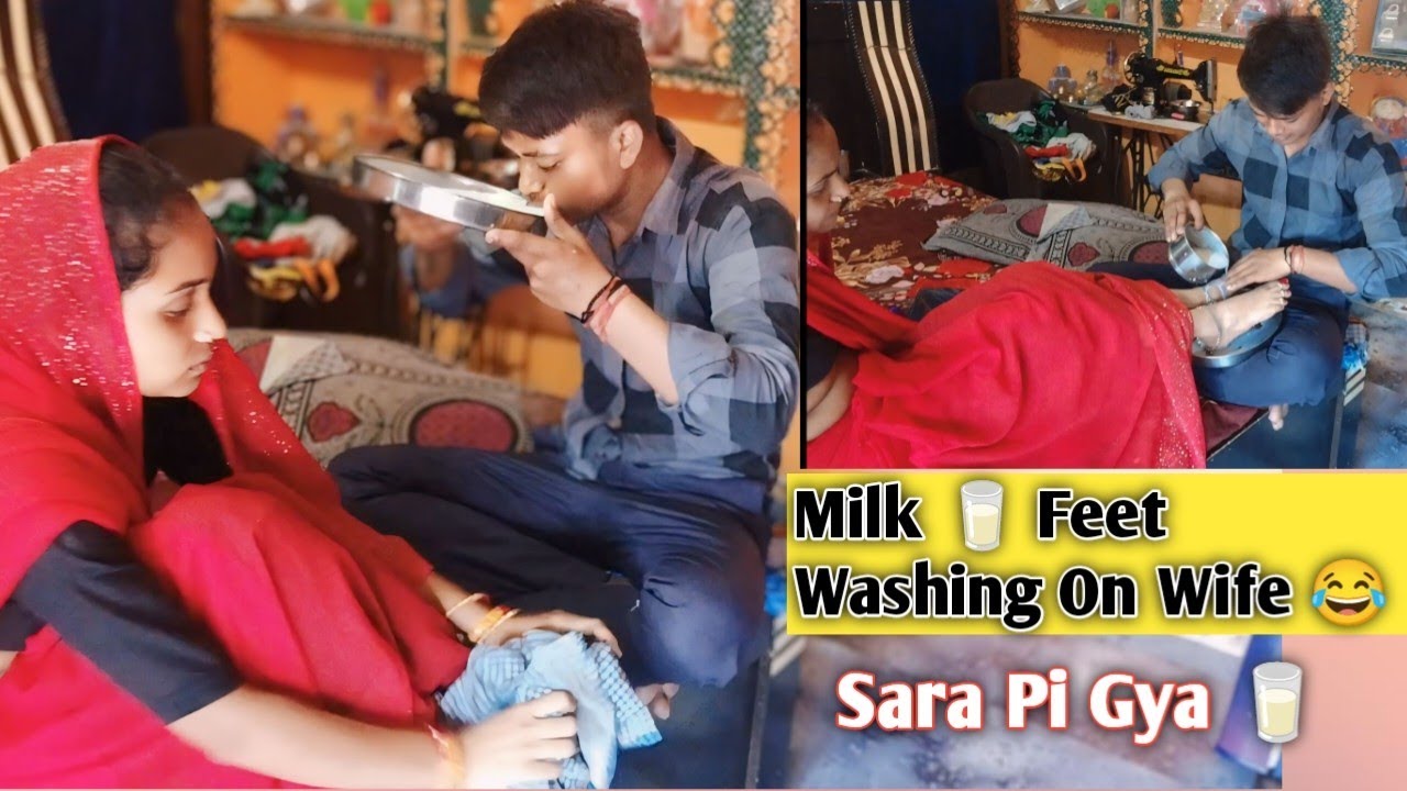 Milk 🥛 Feet Washing On Wife|| Pura Pi Gya Me To👍|| Sandeep Prank Wife #viral #prank