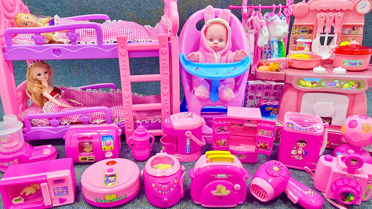 14 Minutes Satisfying with Unboxing Pink Barbie Doll Bedroom,Kitchen Collection Review Toys | ASMR