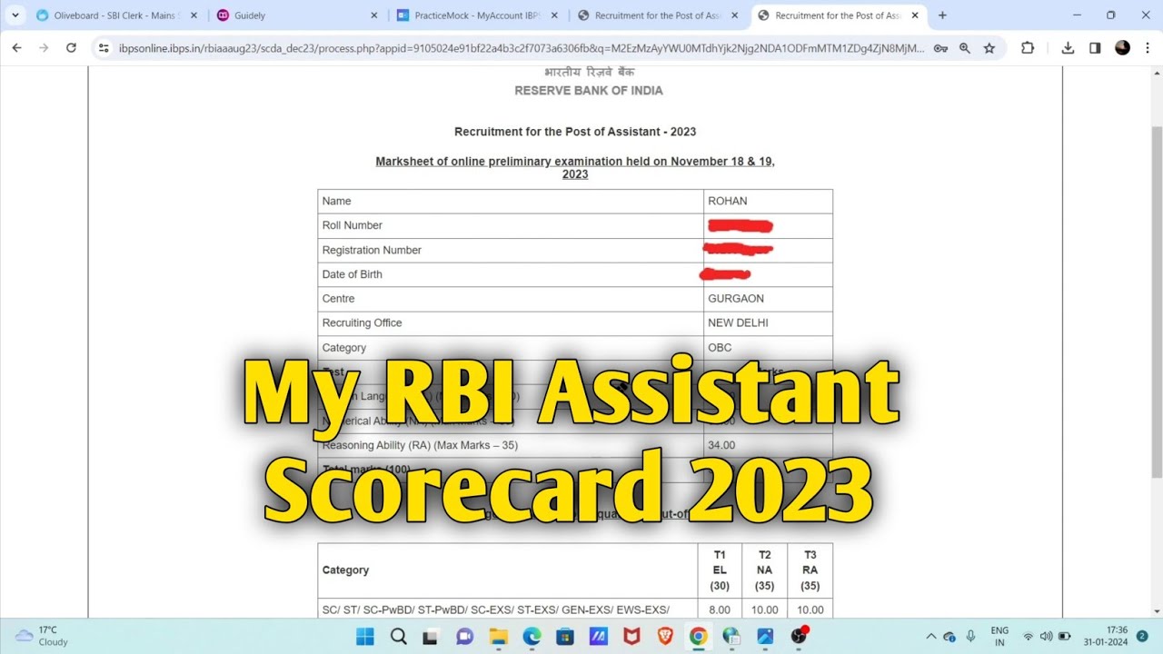My RBI Assistant Scorecard 2023, RBI Assistant Cutoff 2023 #rbi #rbiassistant