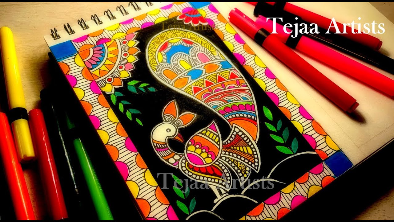 MADHUBANI Painting for beginner | Peacock Drawing | step by step | MITHILA Painting, Madhubani Art