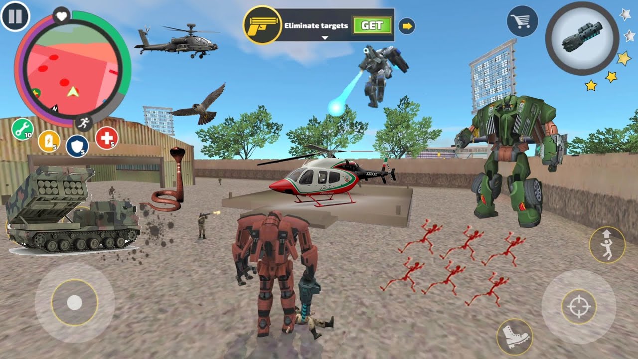 Rope Hero: Vice Town (Transformer Ball Destroy Army Helicopter and Army Tank) Task Complete - HD