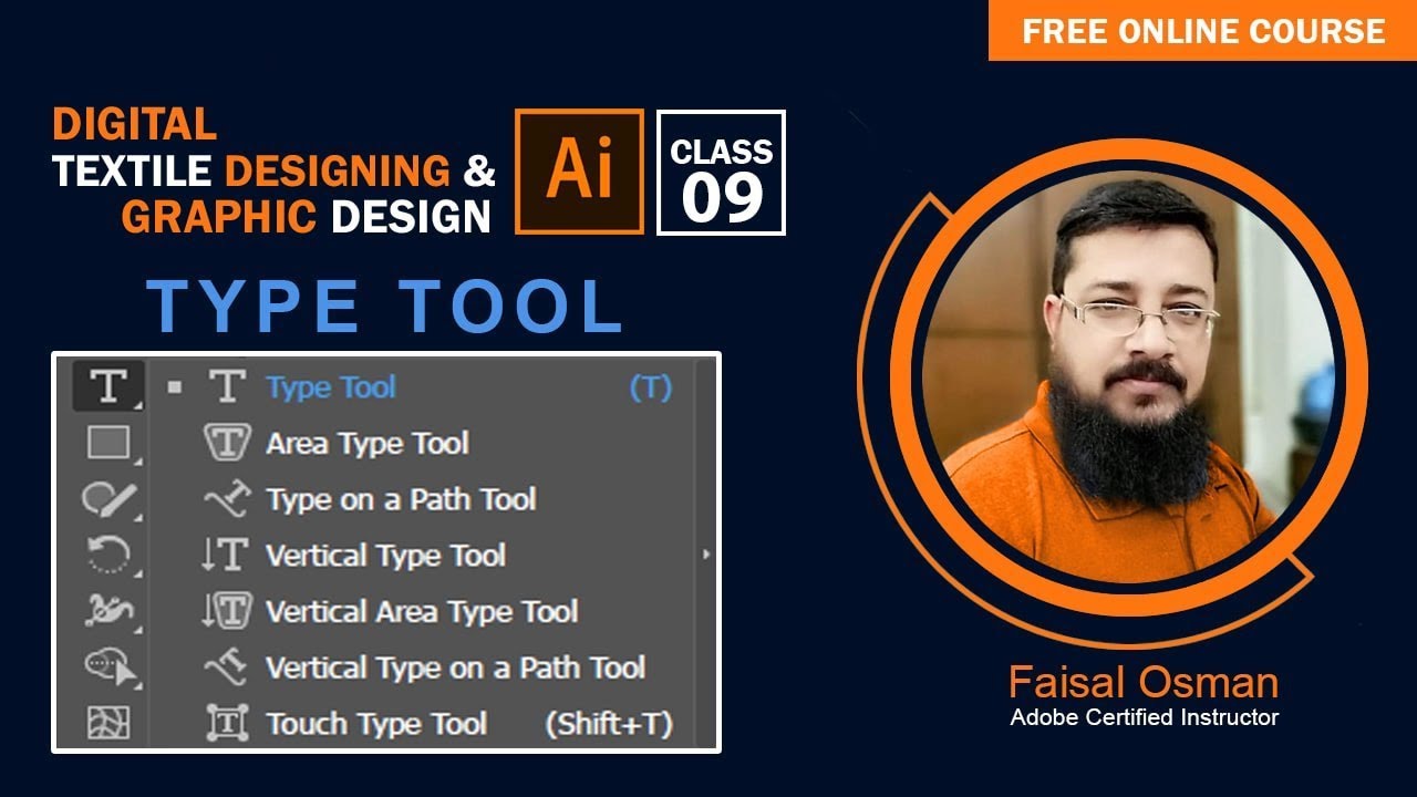 Type tool in Adobe Illustrator Training Class - 9 #typetool