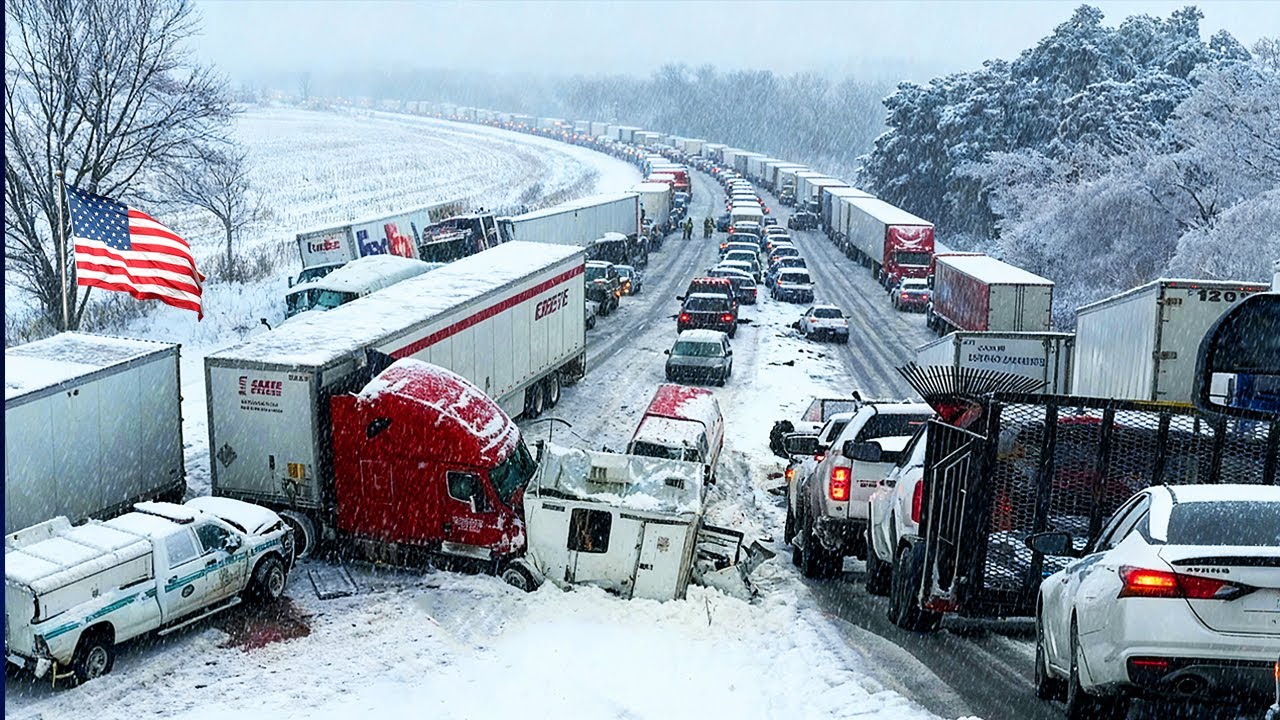 Chaos in Louisiana !🧊 Extreme Ice Storm Paralyzes Highways, Trapping Hundreds of Vehicles 🚛 on I-20
