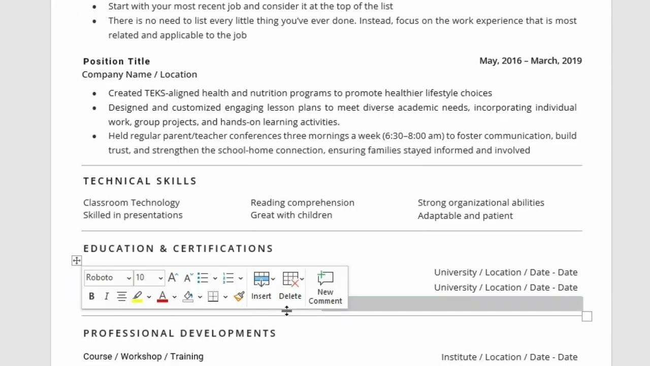 ATS Resume -  Edit Content and Skills section