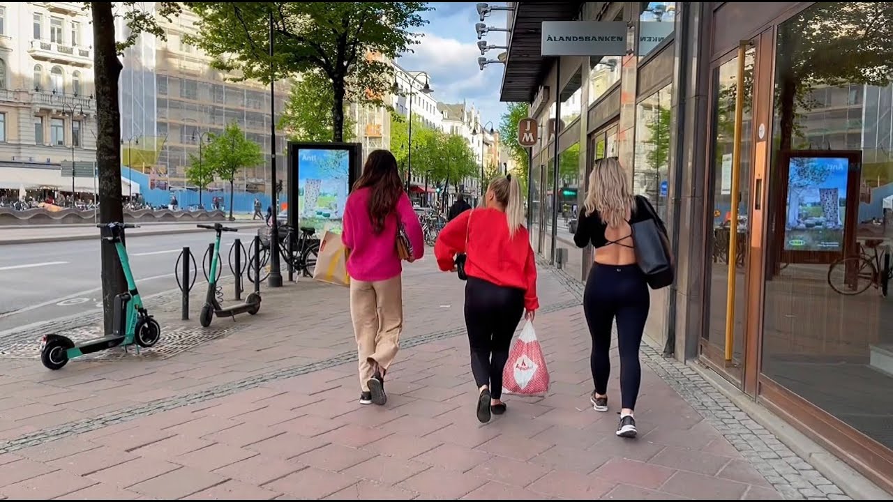 Sweden, Stockholm Walk: Early Evening City Life at Kungsgatan, Biblioteksgatan and Norrmalmstorg.