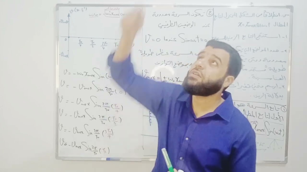 استنتاج التابع الزمني للسرعة في النواس المرن