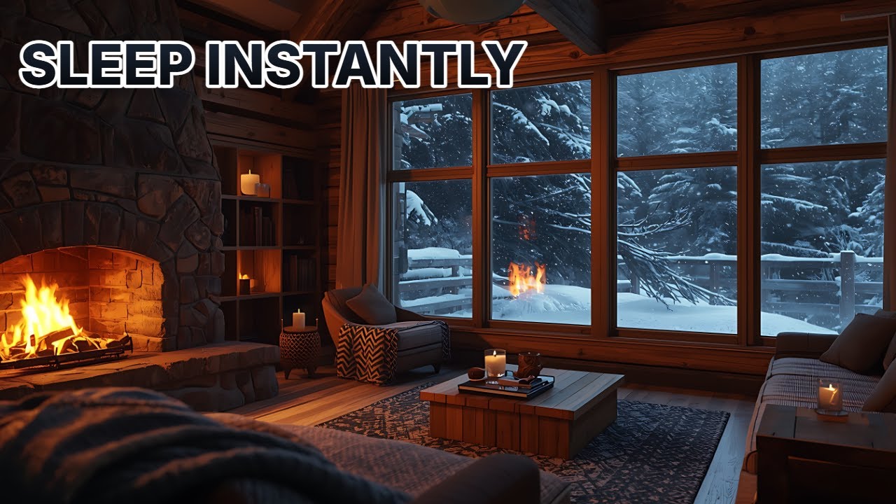 ❄️ Snowstorm White Noise & Fireplace 🔥 Cozy Cabin for Deep Sleep (3 HOURS)
