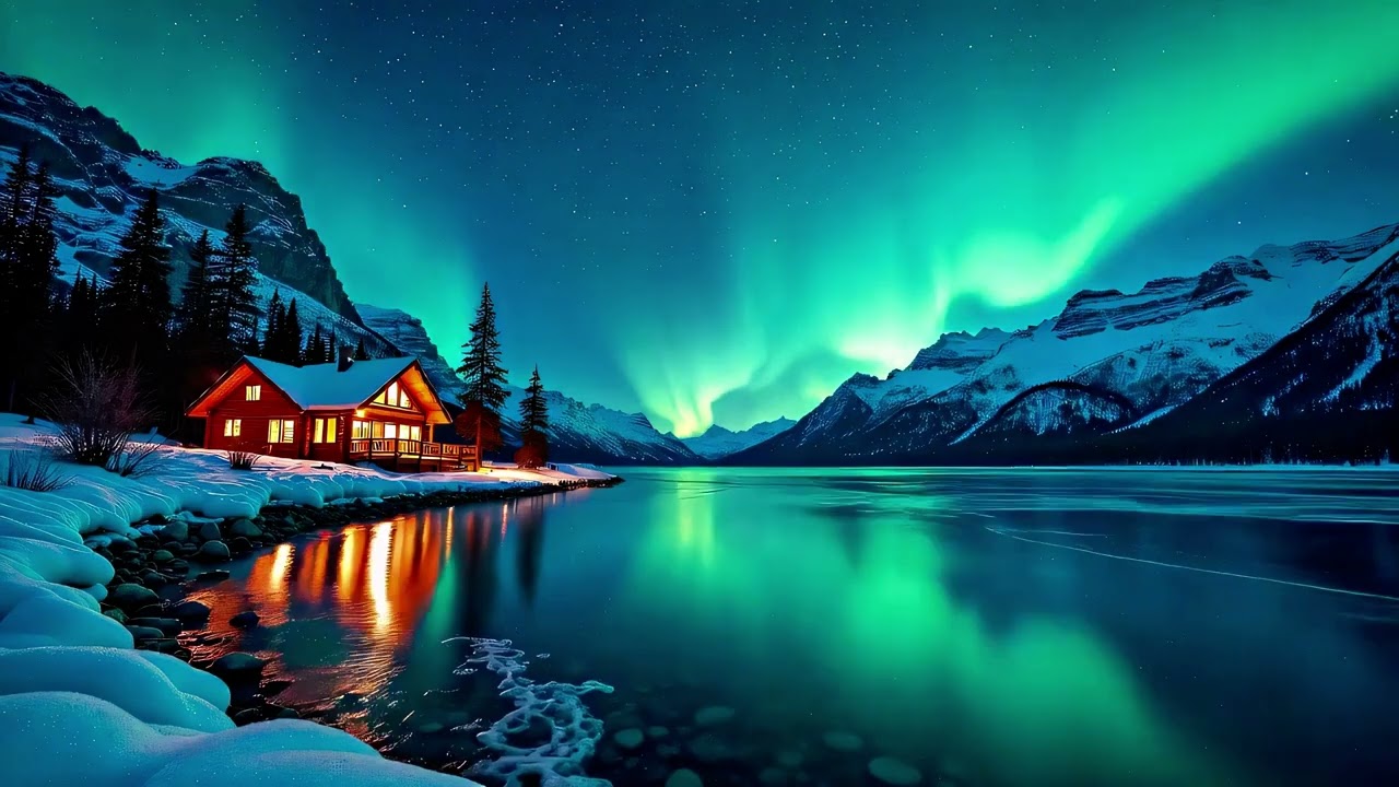 Northern Lights Over a Frozen Lake ❄️ | Calm Night Ambience for Sleep & Relaxation