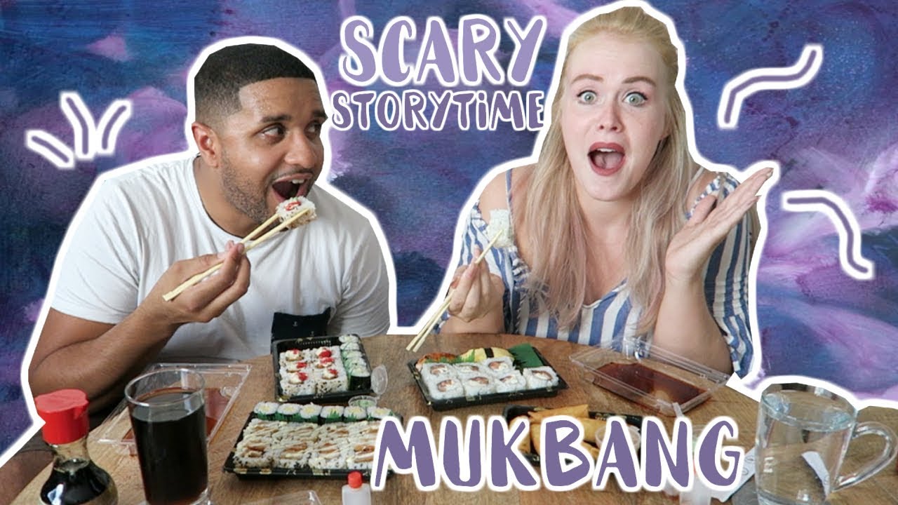 SUSHI MUKBANG & SCARY STORYTIMES 🍣👻 | REBECCA DENISE