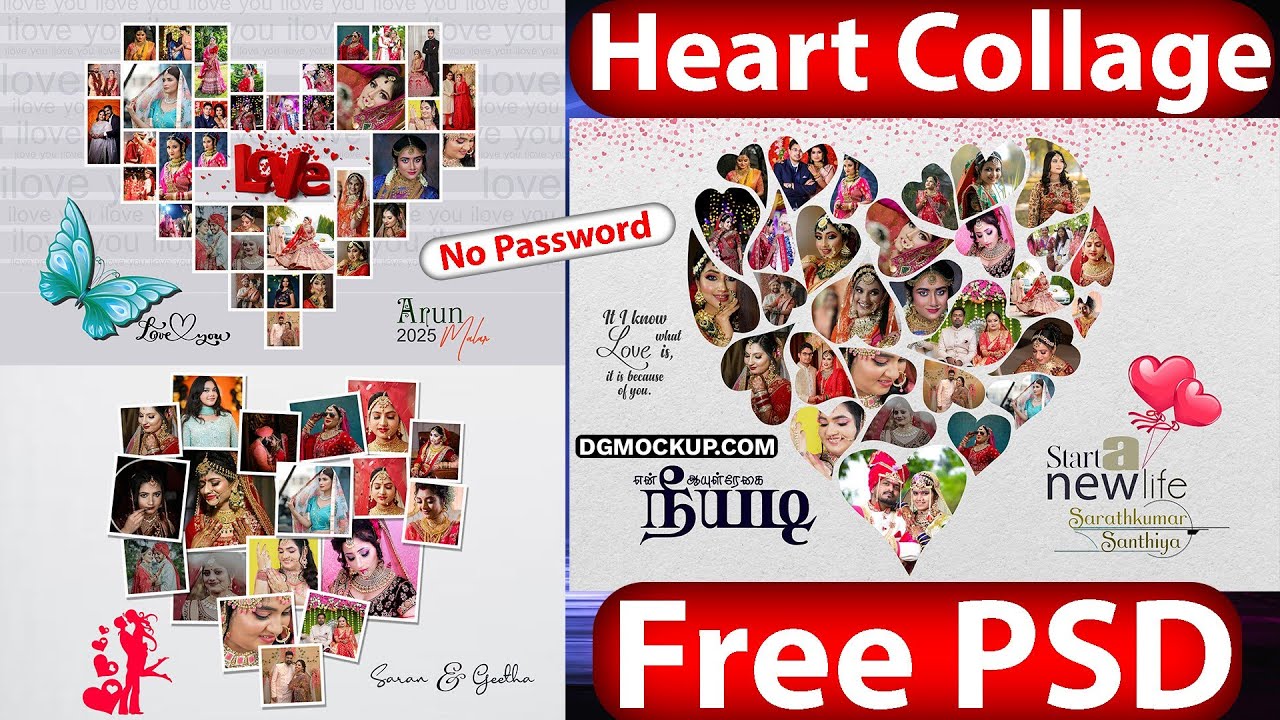 4 Heart Love Collage Photo Frame Free PSD Mockup Template | Free Download on DGMOCKUP.com