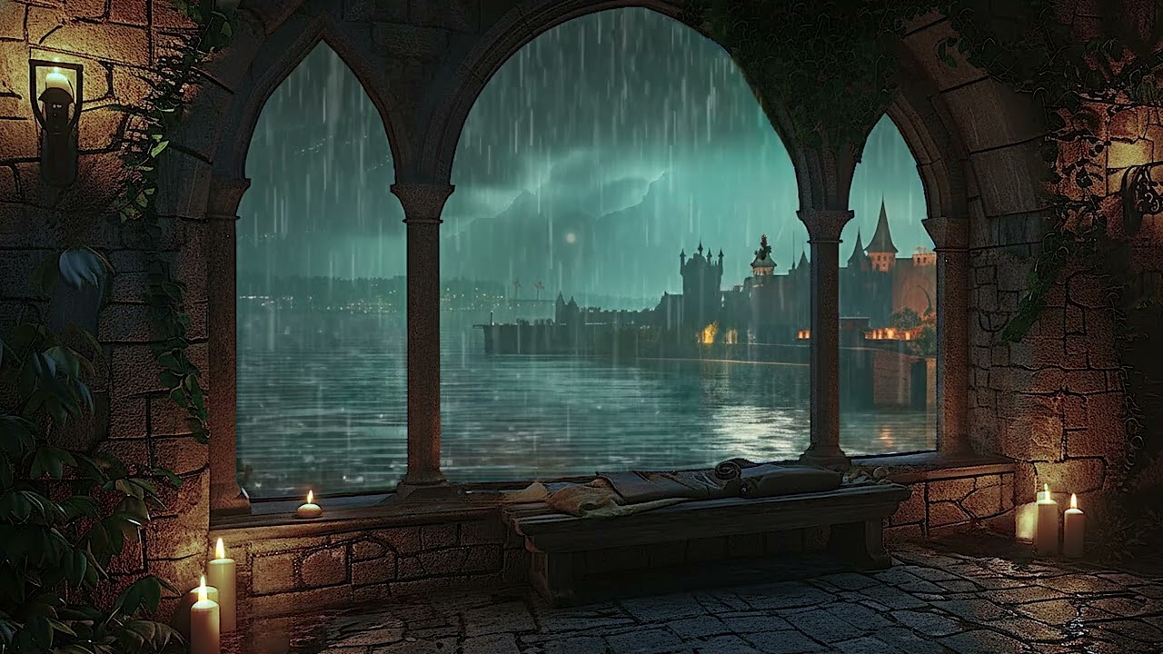Rain & Thunder at the Castle Window 🌧️ Beat Insomnia with Cozy Storm Ambience for Deep Sleep