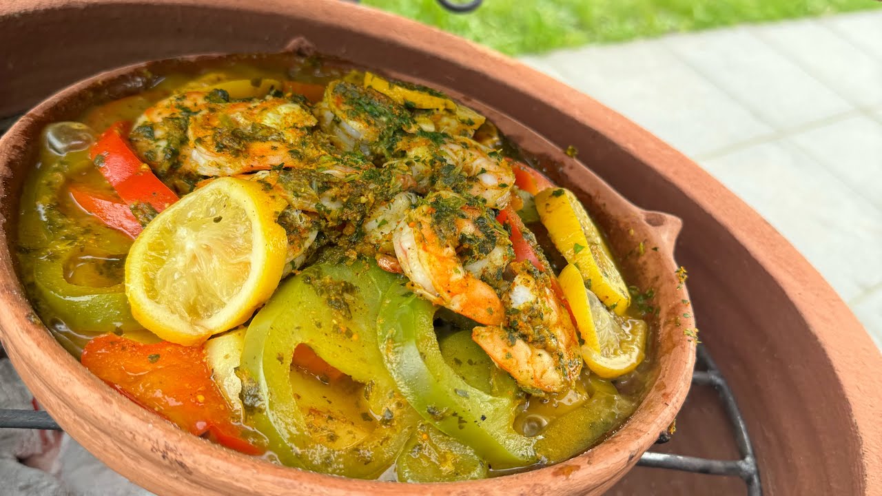 Tajine met scampi’s, groenten en zoete aardappel 🍠 🍤 🫑 🥔